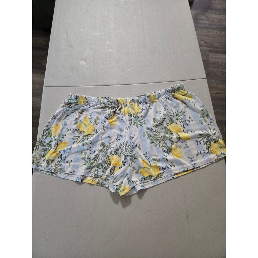 Flora by Flora Nikrooz Lemon Print Striped Pajama Shorts Womens Large